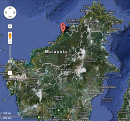 Location of Miri on a map of Borneo